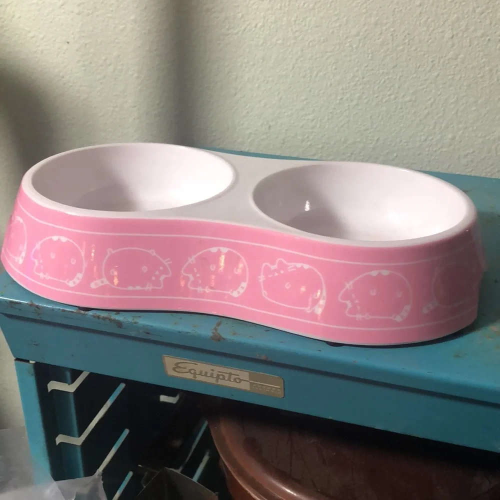 Pink Pusheen pet dish - missing one of the rubber feet.